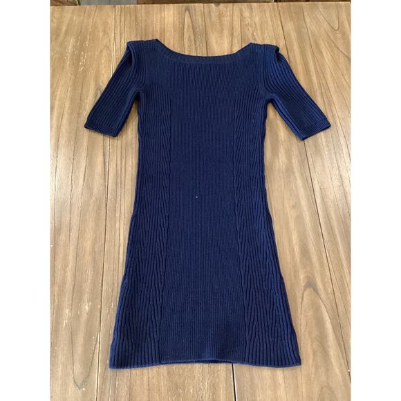 Theory Navy Knit ribbed wool short sleeve preppy minimalist mini dress S - Picture 9 of 10
